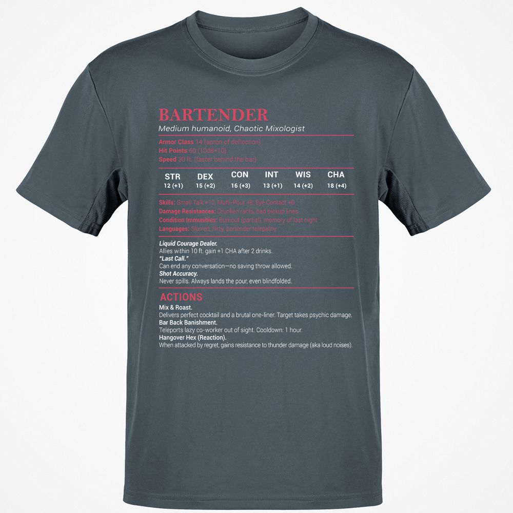 Bartender Stats Classic Unisex T-Shirt - Charcoal - 3