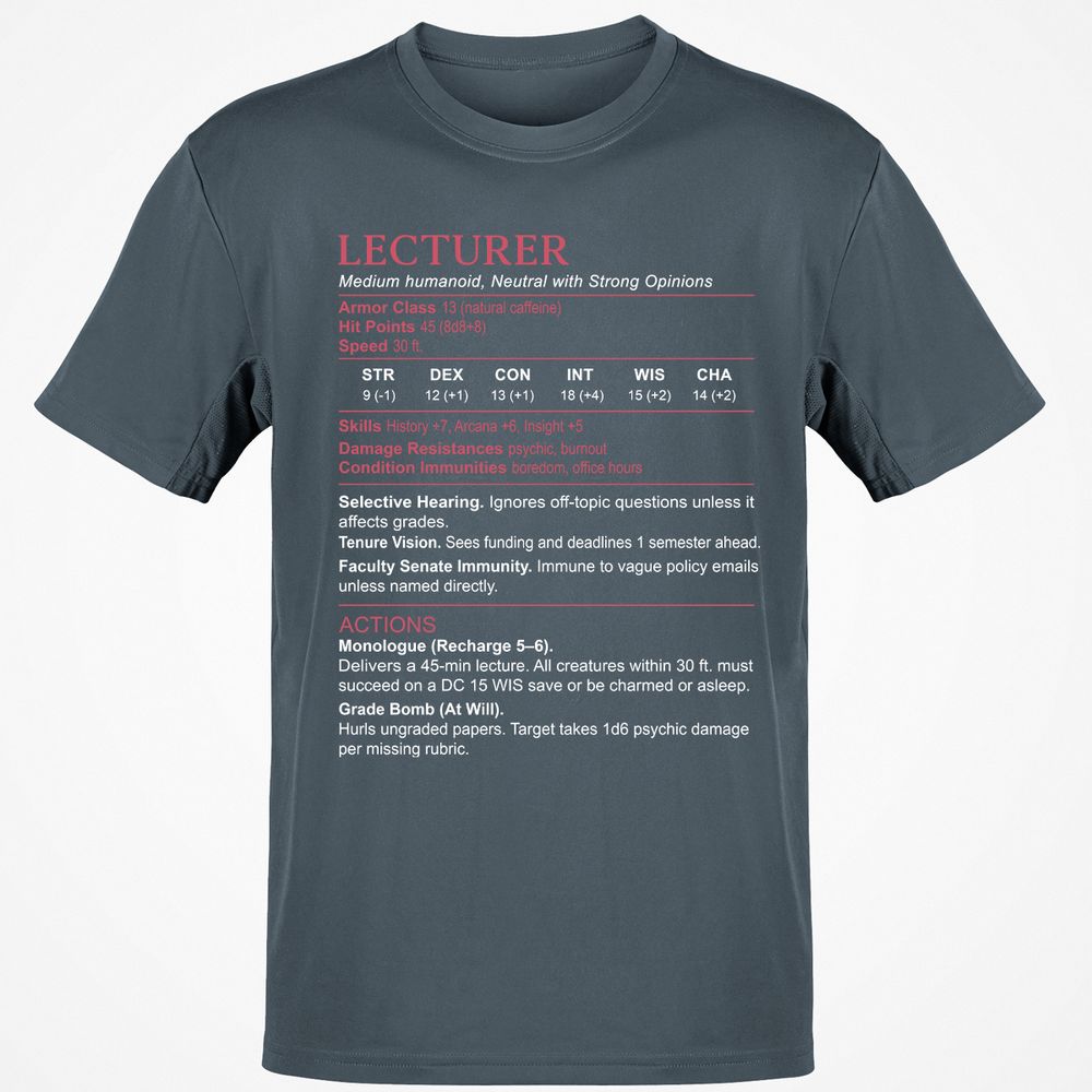 Lecturer Stats Classic Unisex T-Shirt - Charcoal - 3