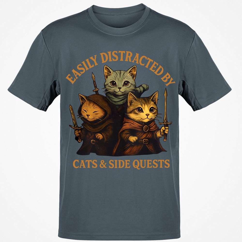 Easily Distracted By Cats & Side Quests Classic Unisex T-Shirt - Charcoal - 3