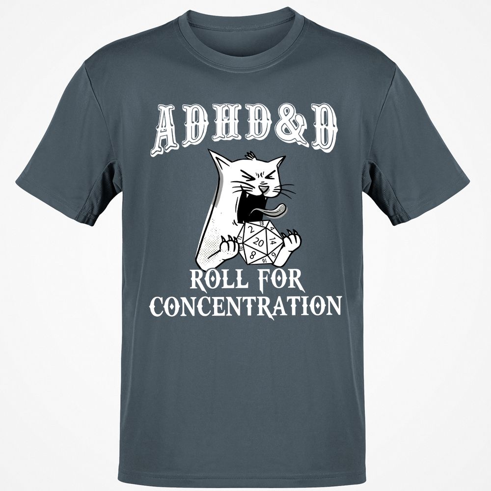 Cat ADHD&D Roll For Concentration Classic Unisex T-Shirt - Charcoal - 3