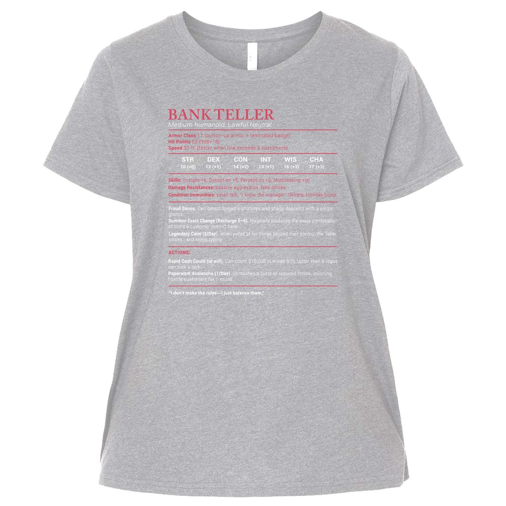 Bank Teller Stats Ladies Curvy Jersey - Heather - 3