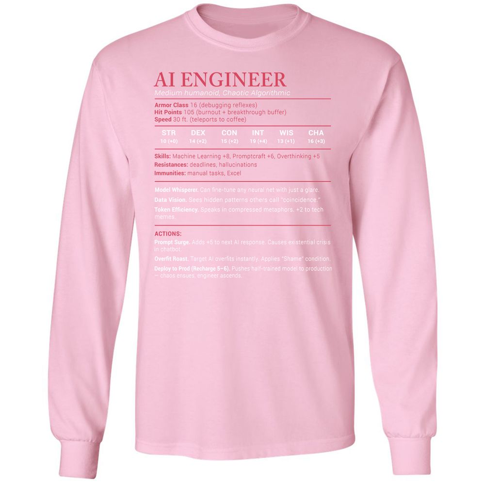 AI Engineer Stats Long Sleeve T-Shirt - Light Pink - 3