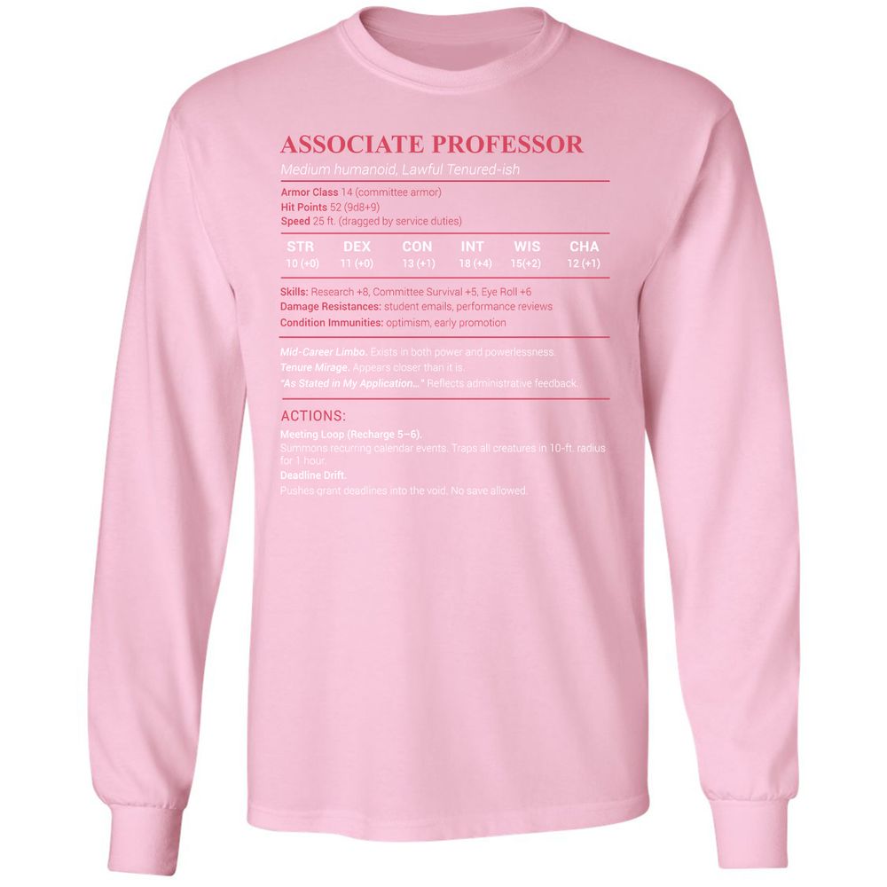 Associate Professor Stats Long Sleeve T-Shirt - Light Pink - 3