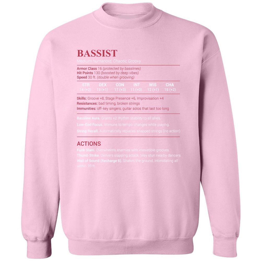 Bassist Stats Classic Unisex Sweatshirt - Light Pink - 3