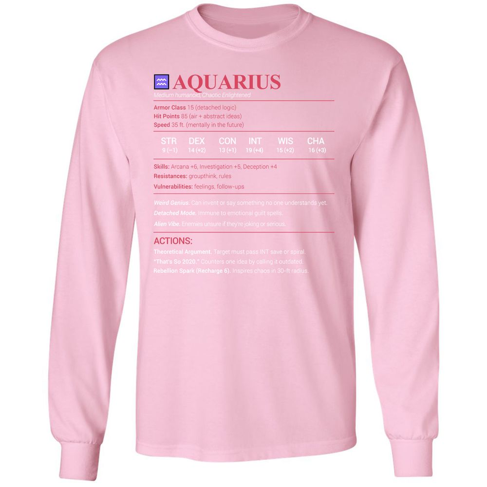 Aquarius Stats Long Sleeve T-Shirt - Light Pink - 3