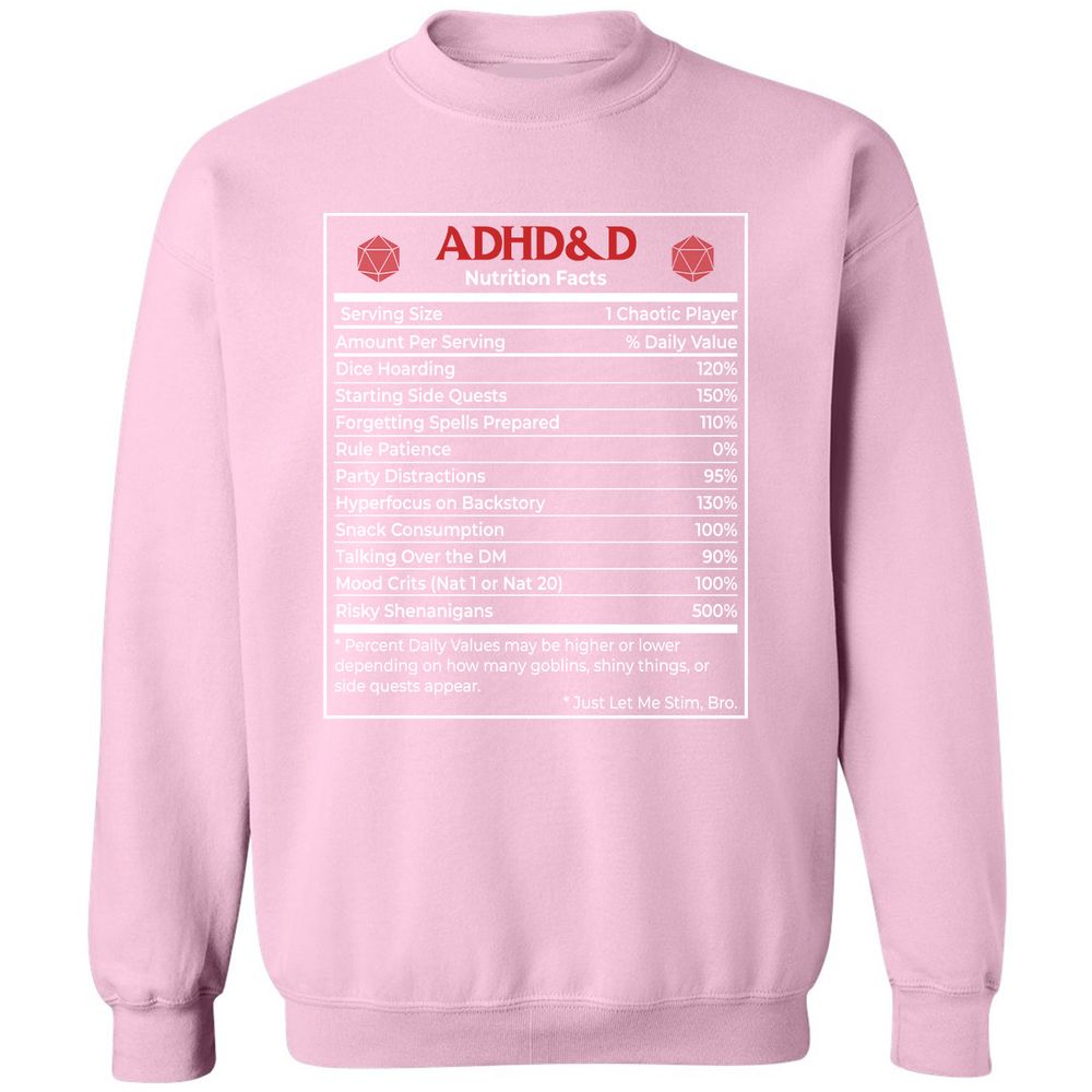 ADHD&D Nutrition Facts Classic Unisex Sweatshirt - Light Pink - 3