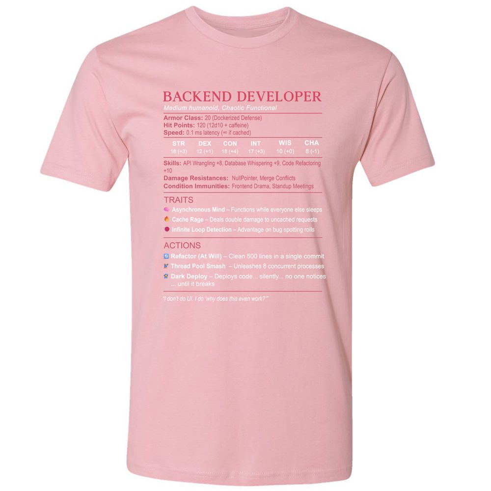 Backend Developer Stats Premium Unisex T-Shirt - Light Pink - 3