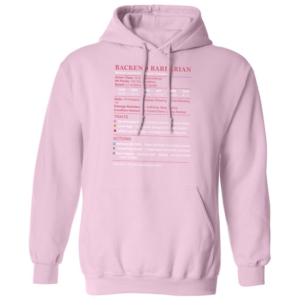 Backend Barbarian Stats Classic Unisex Hoodie - Light Pink - 3