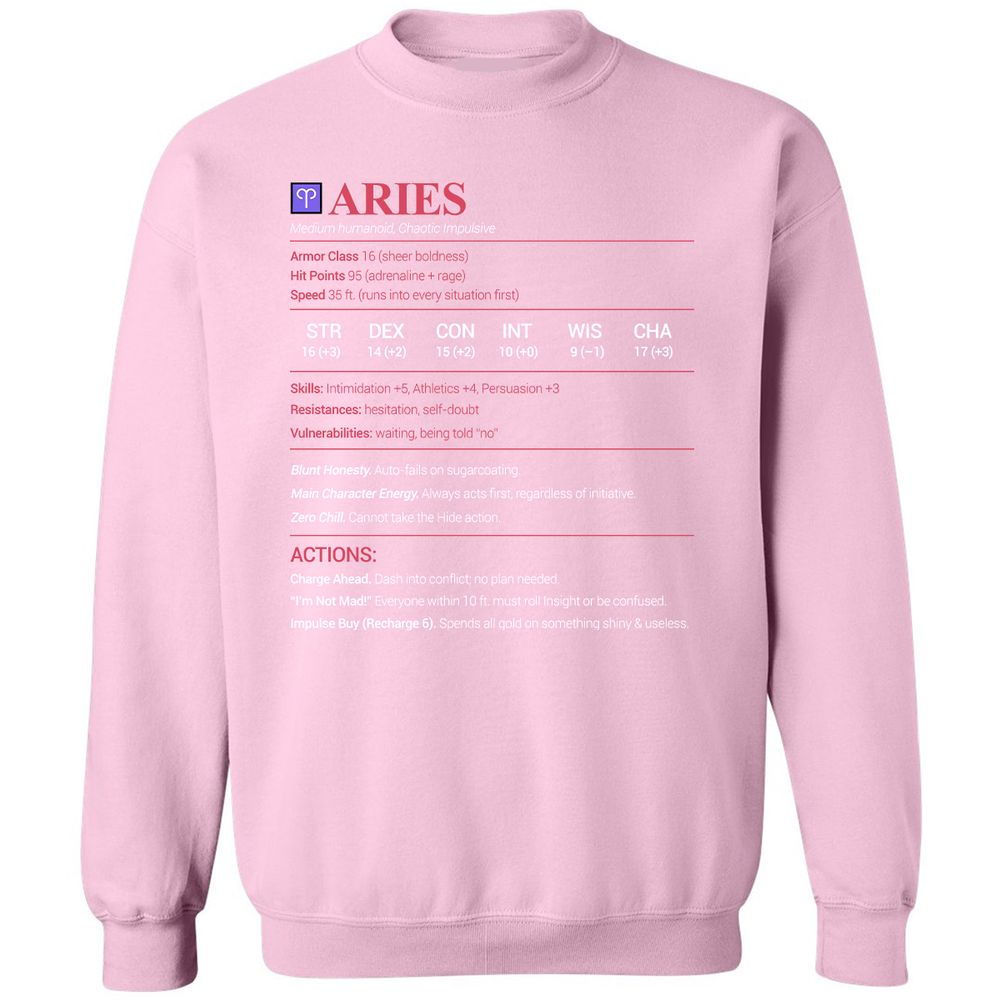 Aries Stats Classic Unisex Sweatshirt - Light Pink - 3