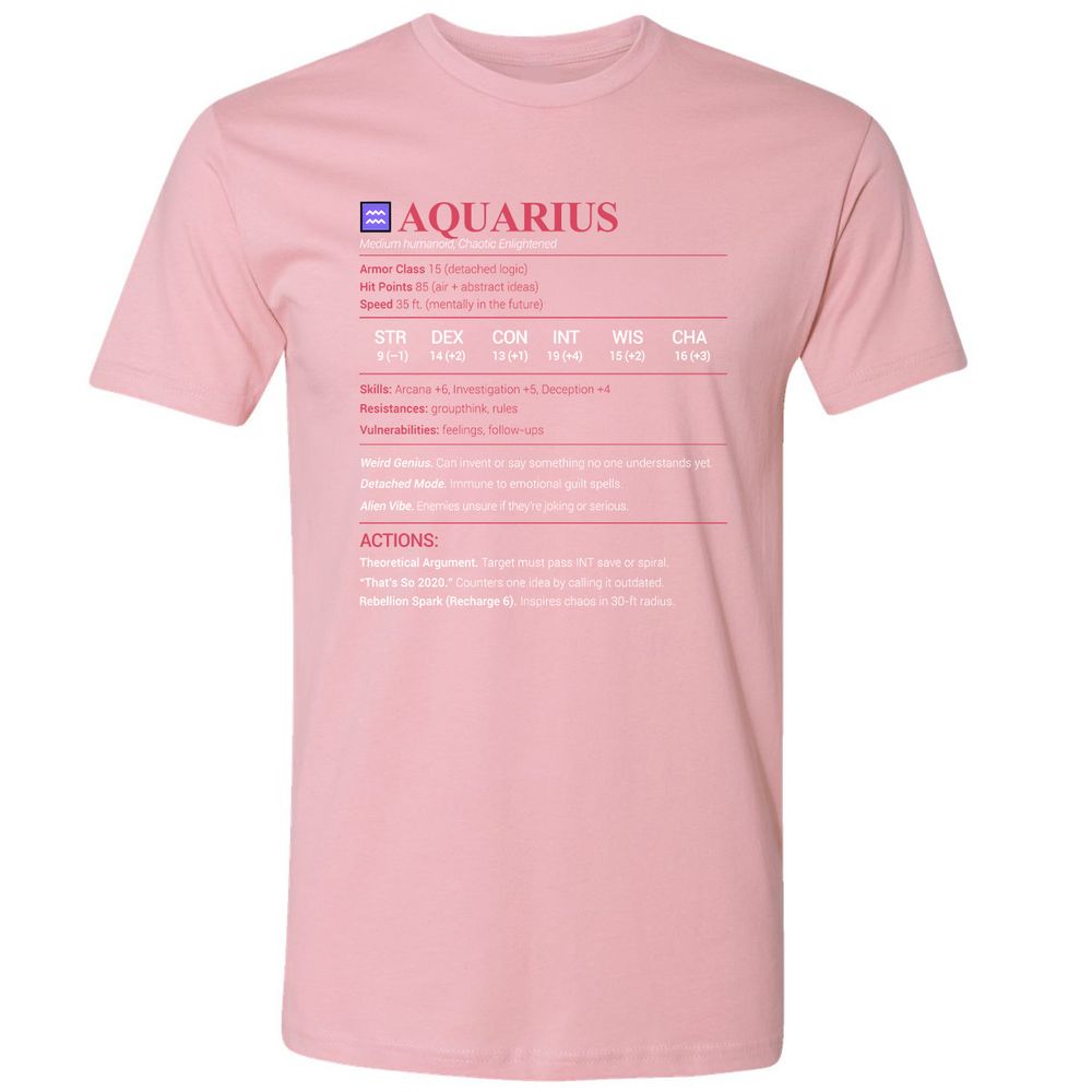 Aquarius Stats Premium Unisex T-Shirt - Light Pink - 3