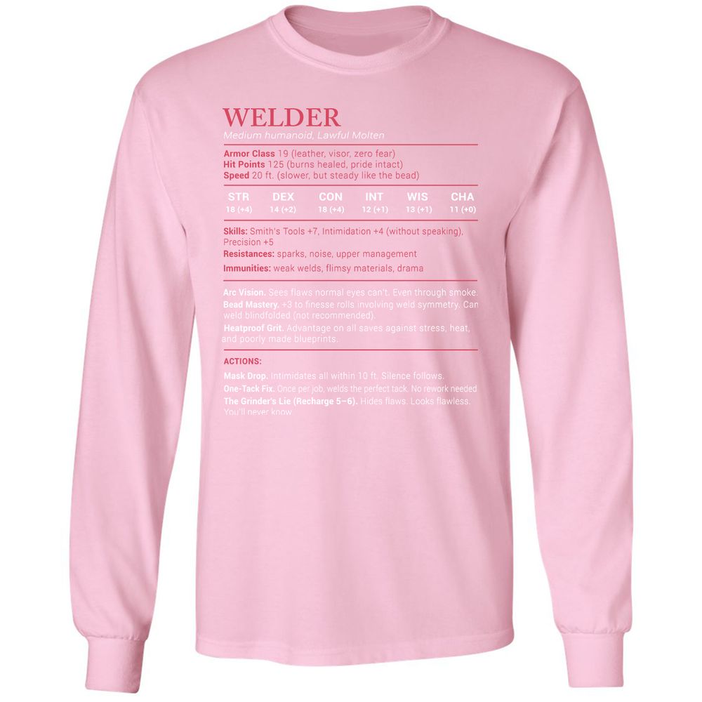 Welder Stats Long Sleeve T-Shirt - Light Pink - 3