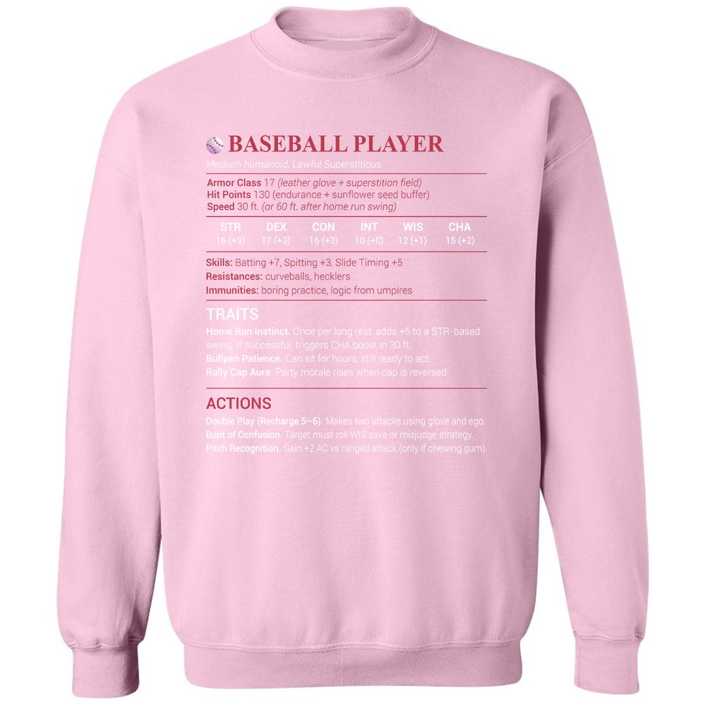 Baseball Player Classic Unisex Sweatshirt - Light Pink - 3