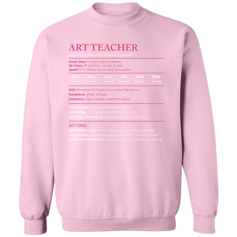 Art Teacher Stats Classic Unisex Sweatshirt - Light Pink - 3