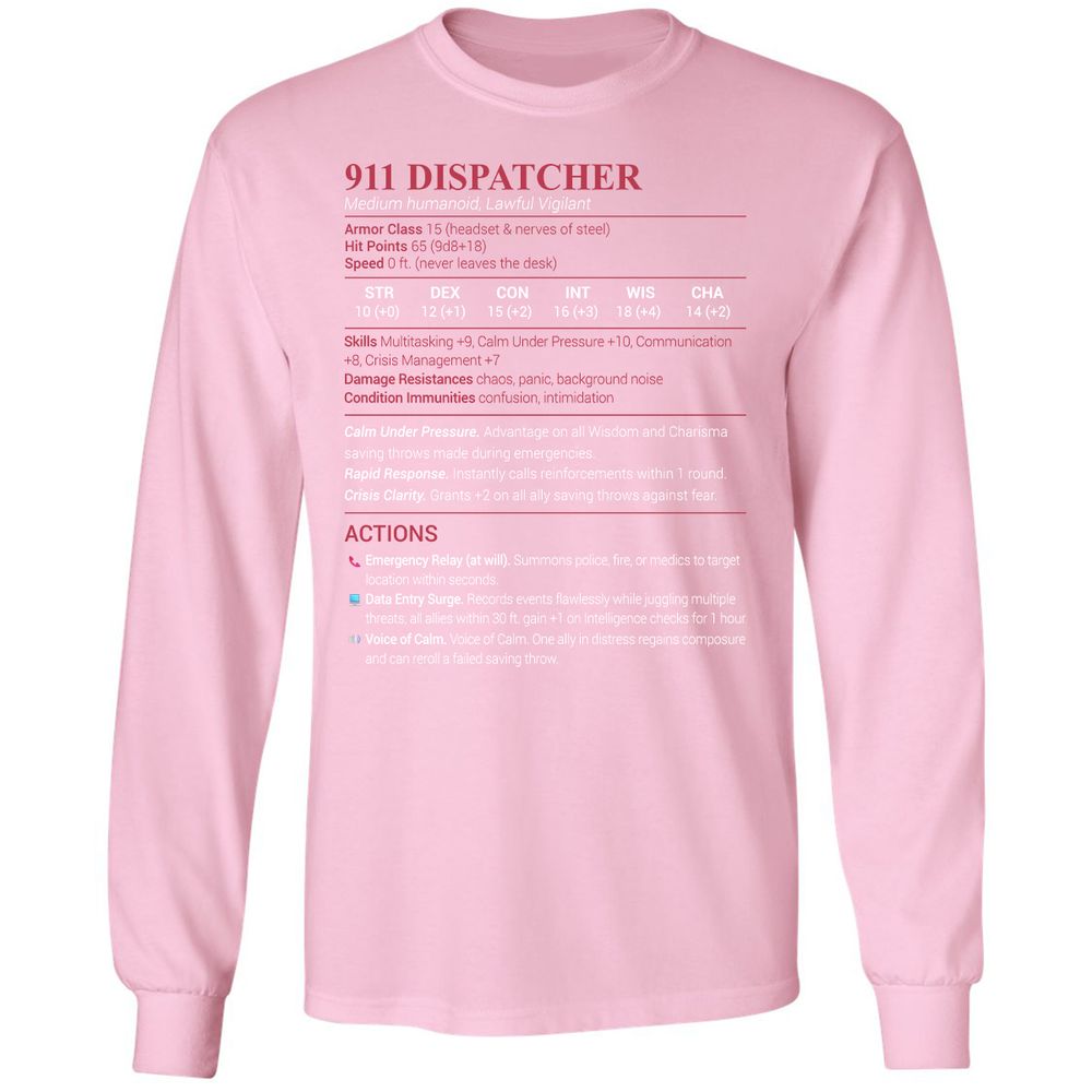 911 Dispatcher Long Sleeve T-Shirt - Light Pink - 3