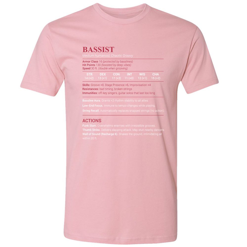 Bassist Stats Premium Unisex T-Shirt - Light Pink - 3