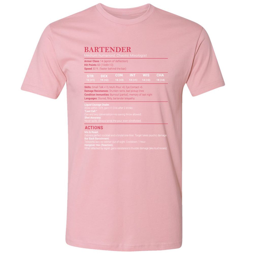 Bartender Stats Premium Unisex T-Shirt - Light Pink - 3