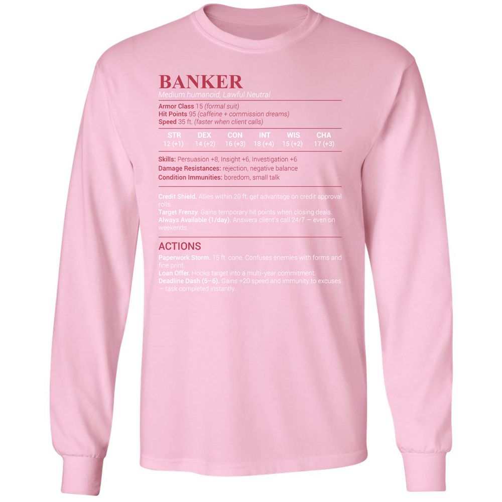 Banker Stats Long Sleeve T-Shirt - Light Pink - 3