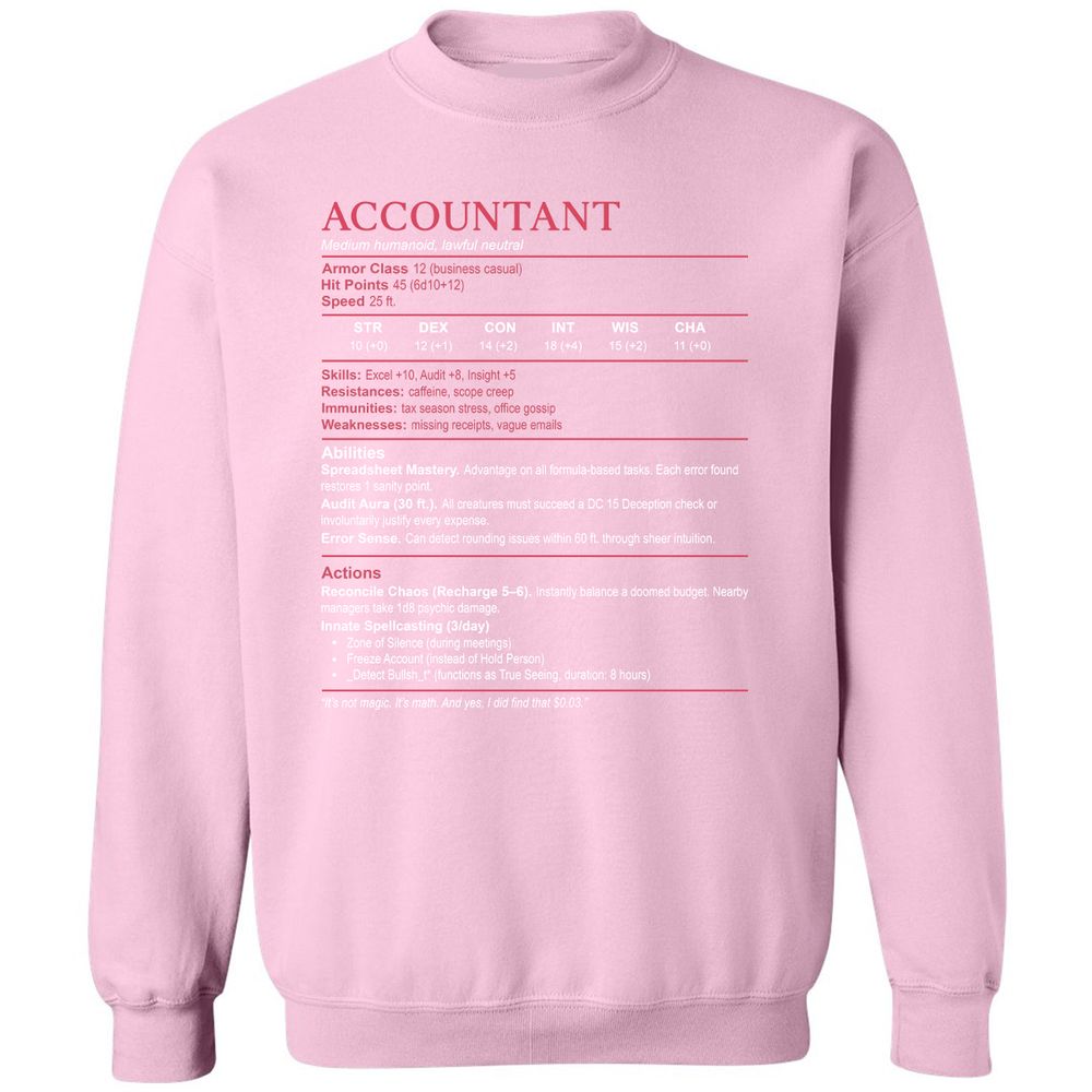 Accountant Stats Classic Unisex Sweatshirt - Light Pink - 3