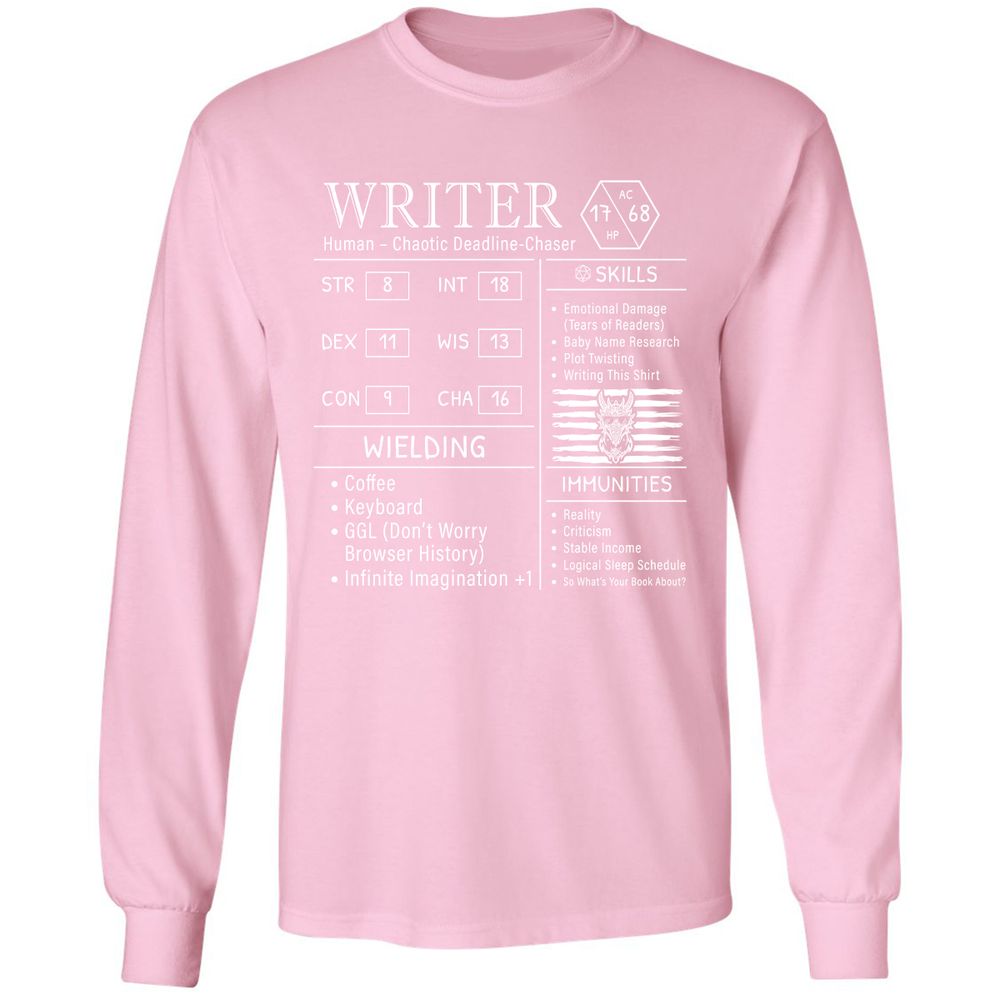 Writer Stats New Long Sleeve T-Shirt - Light Pink - 3