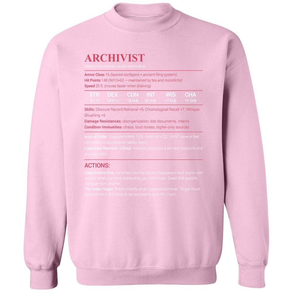 Archivist Stats Classic Unisex Sweatshirt - Light Pink - 3