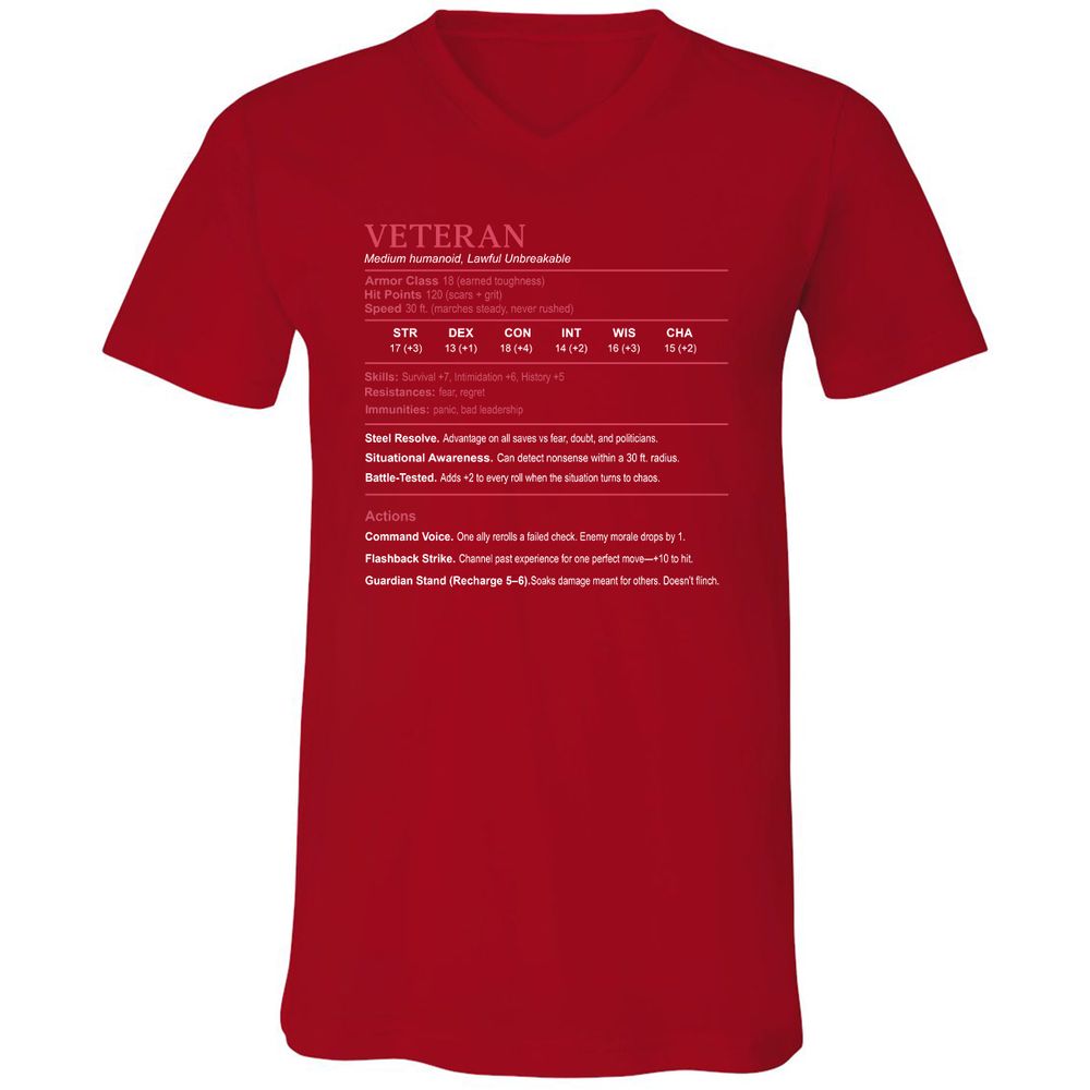 Veteran Stats Unisex V-Neck T-Shirt - Red - 3
