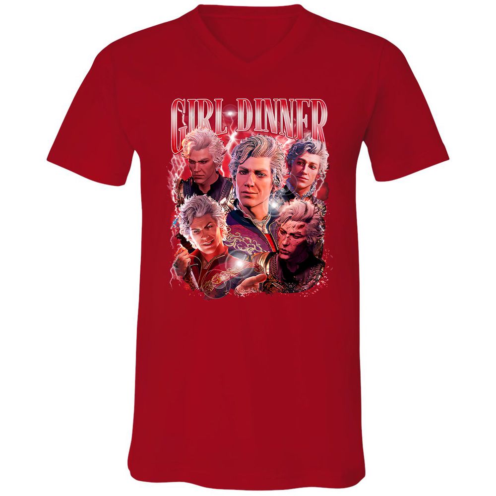 Astarion Girl Dinner Unisex V-Neck T-Shirt - Red - 3