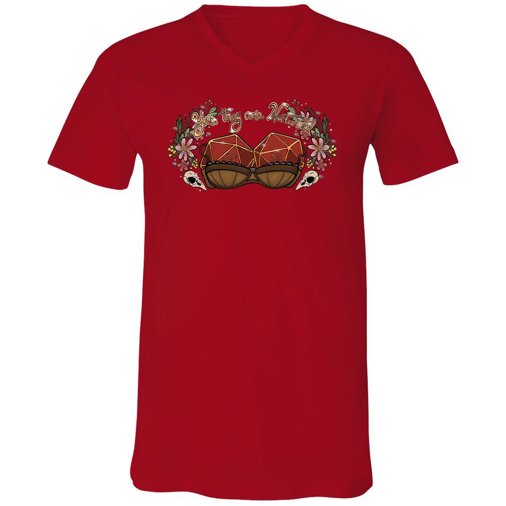 Yes They're Natural Unisex V-Neck T-Shirt - Red - 3