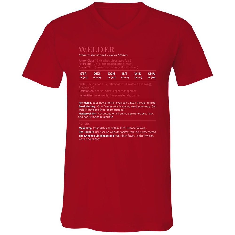 Welder Stats Unisex V-Neck T-Shirt - Red - 3