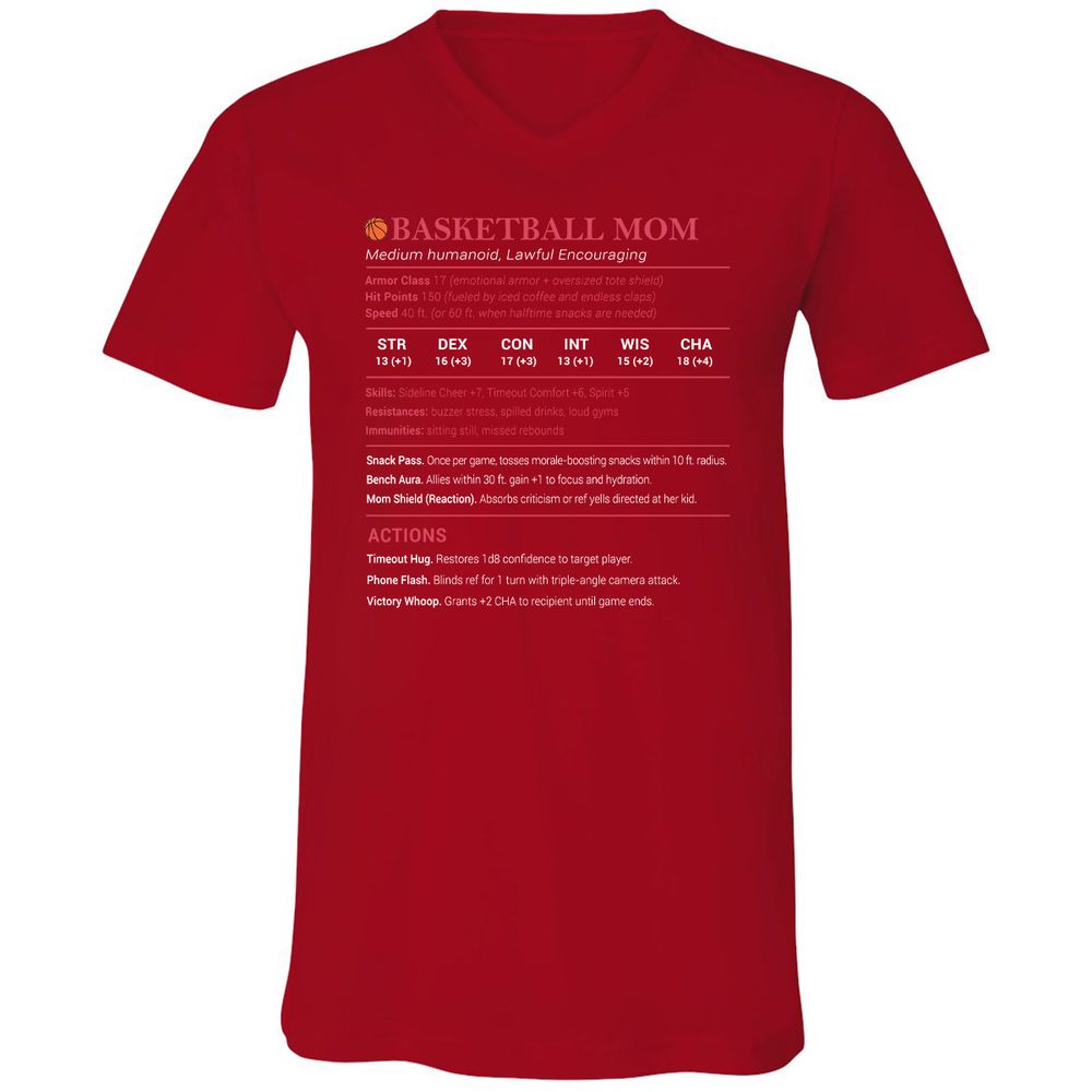 Basketball Mom Unisex V-Neck T-Shirt - Red - 3