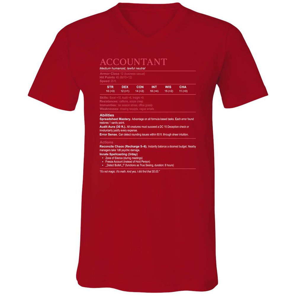 Accountant Stats Unisex V-Neck T-Shirt - Red - 3
