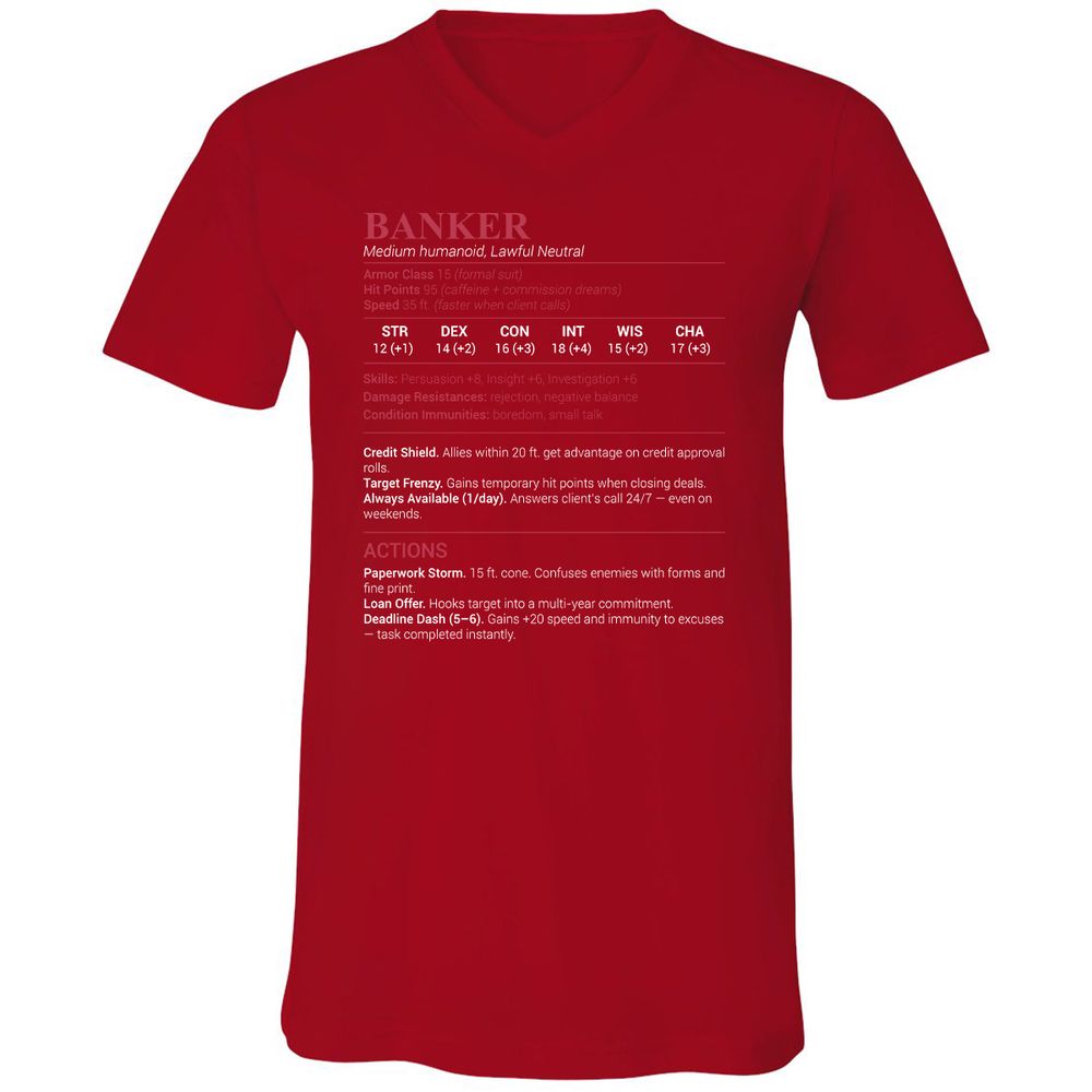 Banker Stats Unisex V-Neck T-Shirt - Red - 3