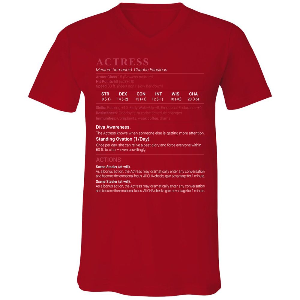 Actress Stats Unisex V-Neck T-Shirt - Red - 3