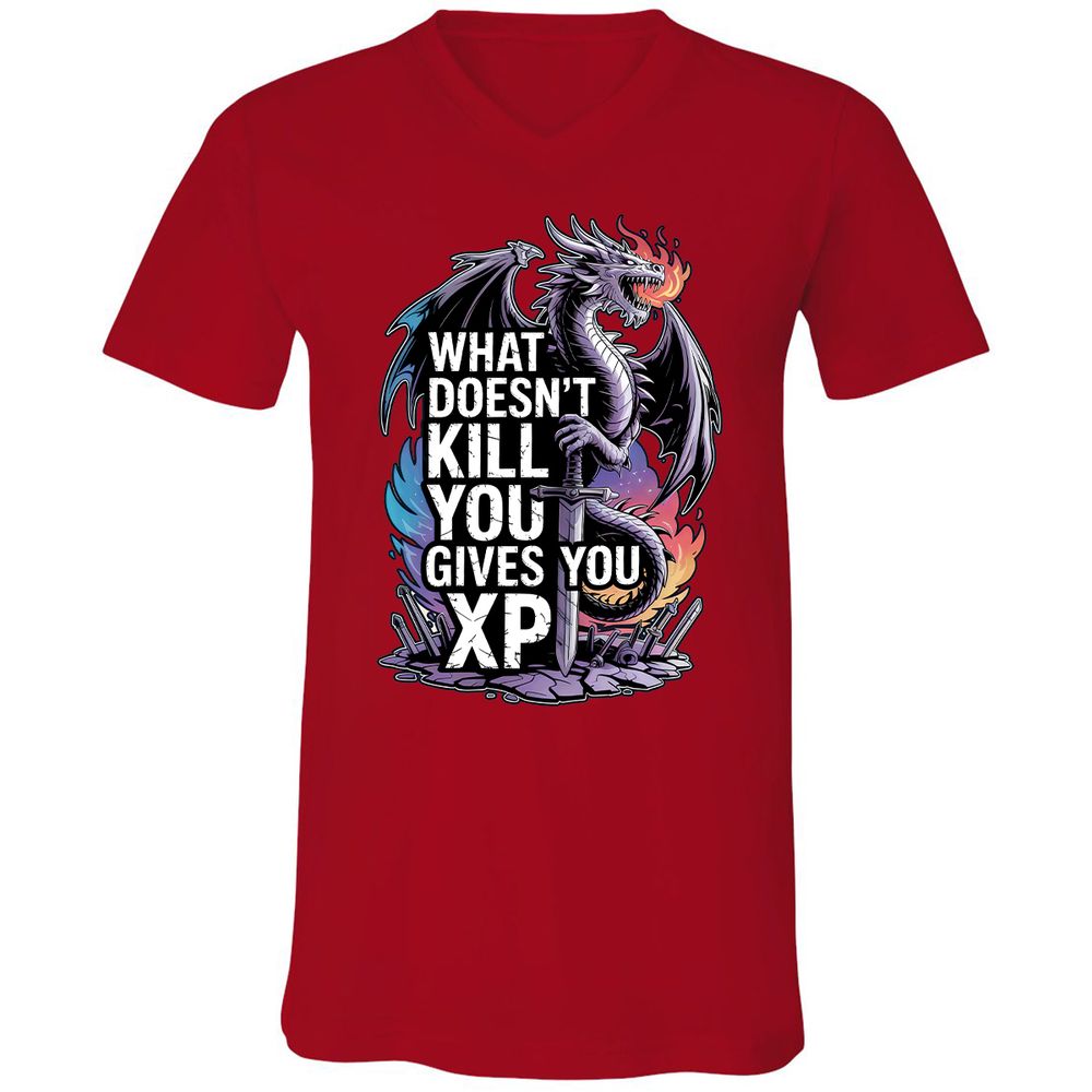 What Doesn't Kill You Dragon Unisex V-Neck T-Shirt - Red - 3