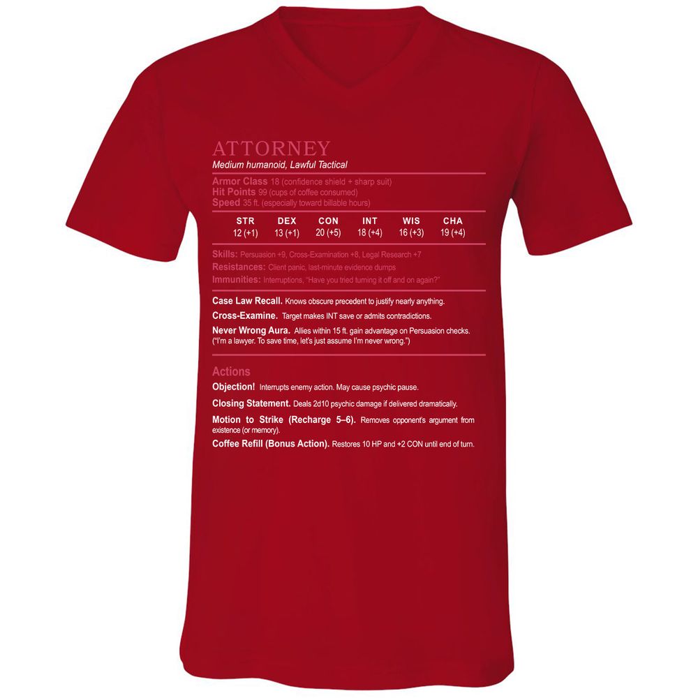 Attorney Unisex V-Neck T-Shirt - Red - 3