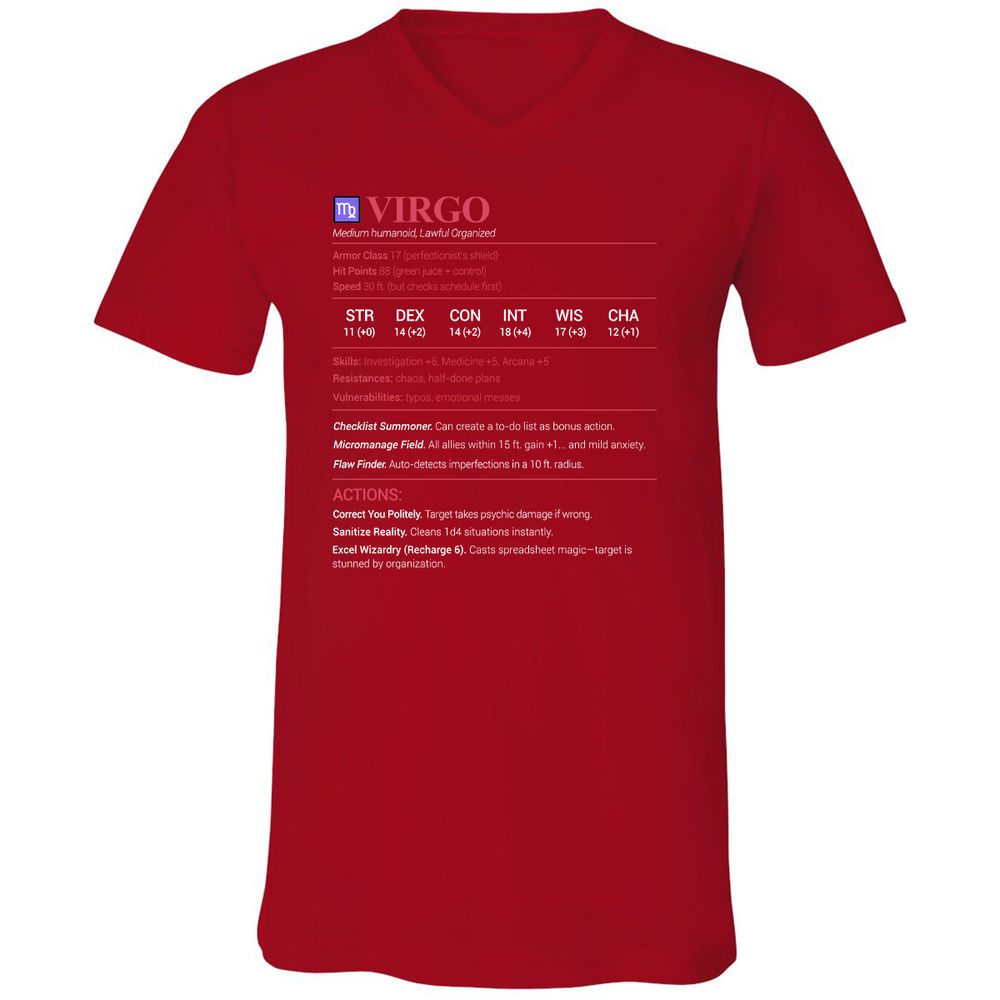 Virgo Stats Unisex V-Neck T-Shirt - Red - 3