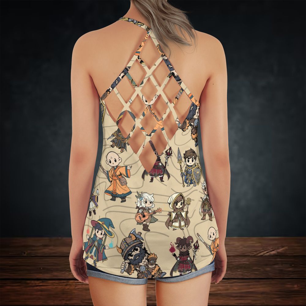 Chibi DnD Party – All Classes Criss Cross Tank Top -  - 3