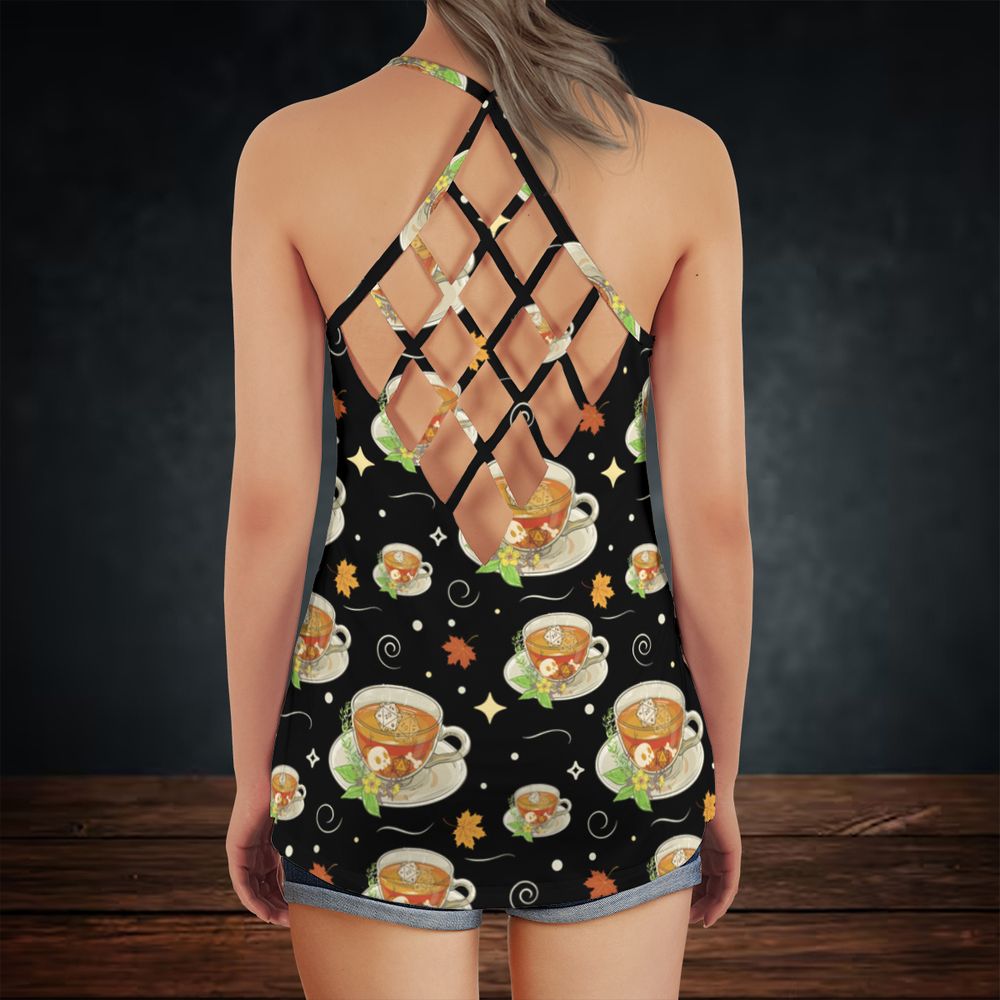 Cute Dnd Fall Tea Criss Cross Tank Top -  - 3