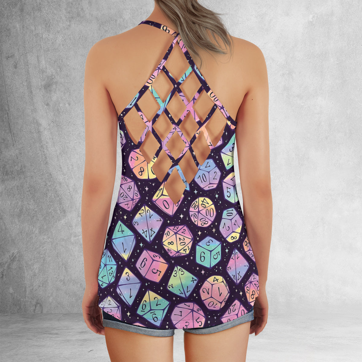 Magic Dice Dark Rainbow Criss Cross Tank Top