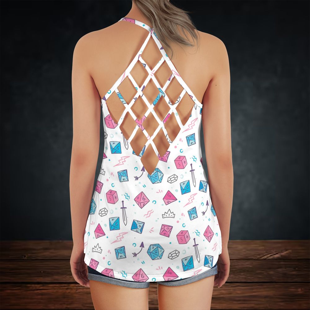 DnD Dice Pattern Cute Criss Cross Tank Top -  - 3