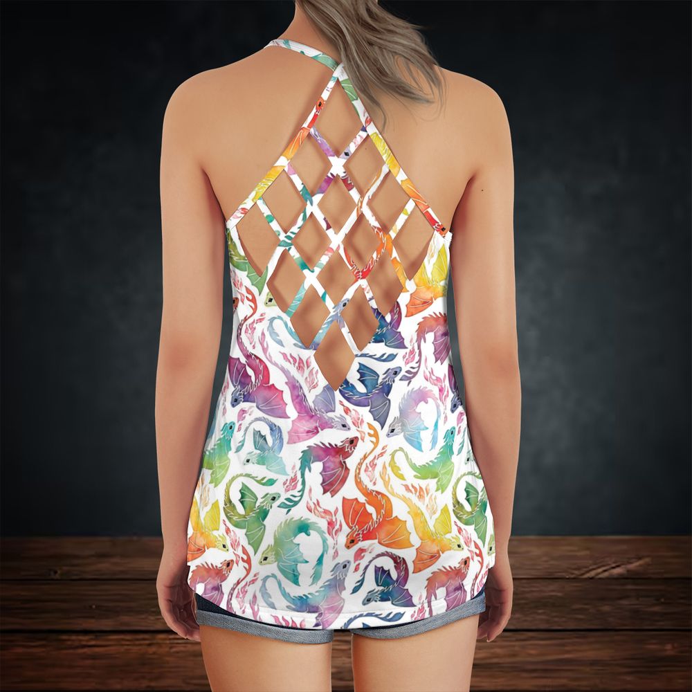 Dragon fire rainbow Criss Cross Tank Top -  - 3