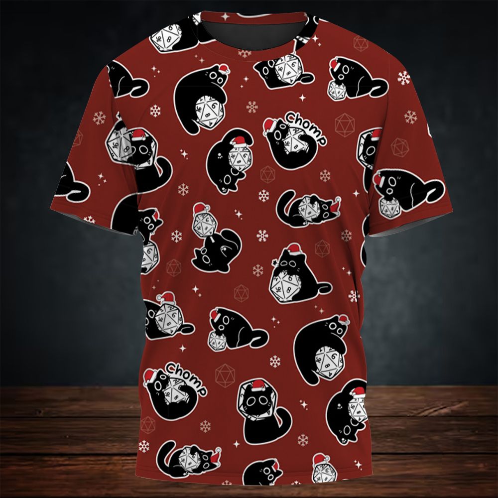 Christmas Black Cat Dice All-Over Print Unisex T-Shirt -  - 3