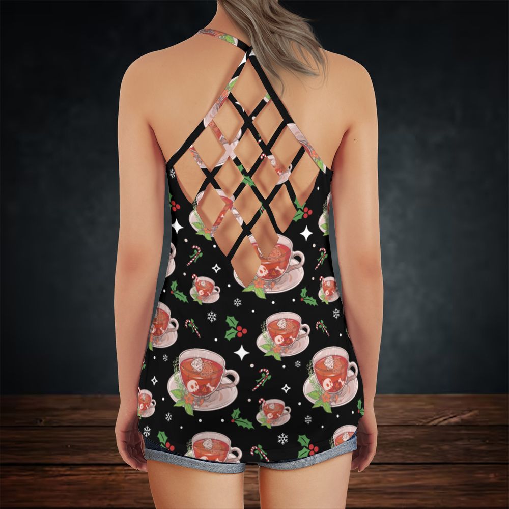 Cute DnD Christmas Tea Criss Cross Tank Top -  - 3