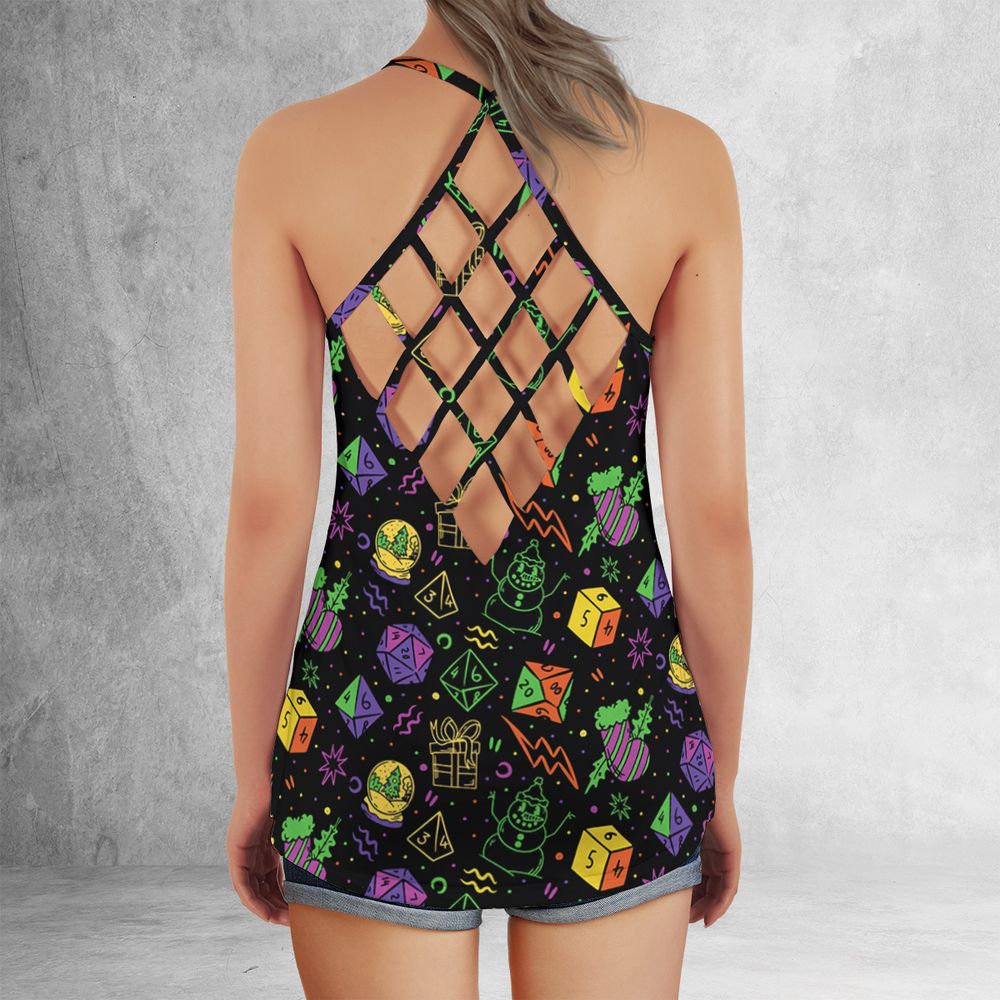 Christmas Role Playing Dice Criss Cross Tank Top -  - 3