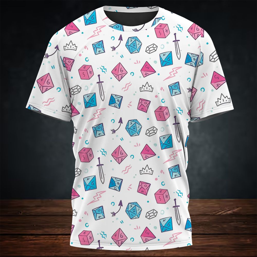 DnD Dice Pattern Cute All-Over Print Unisex T-Shirt -  - 3