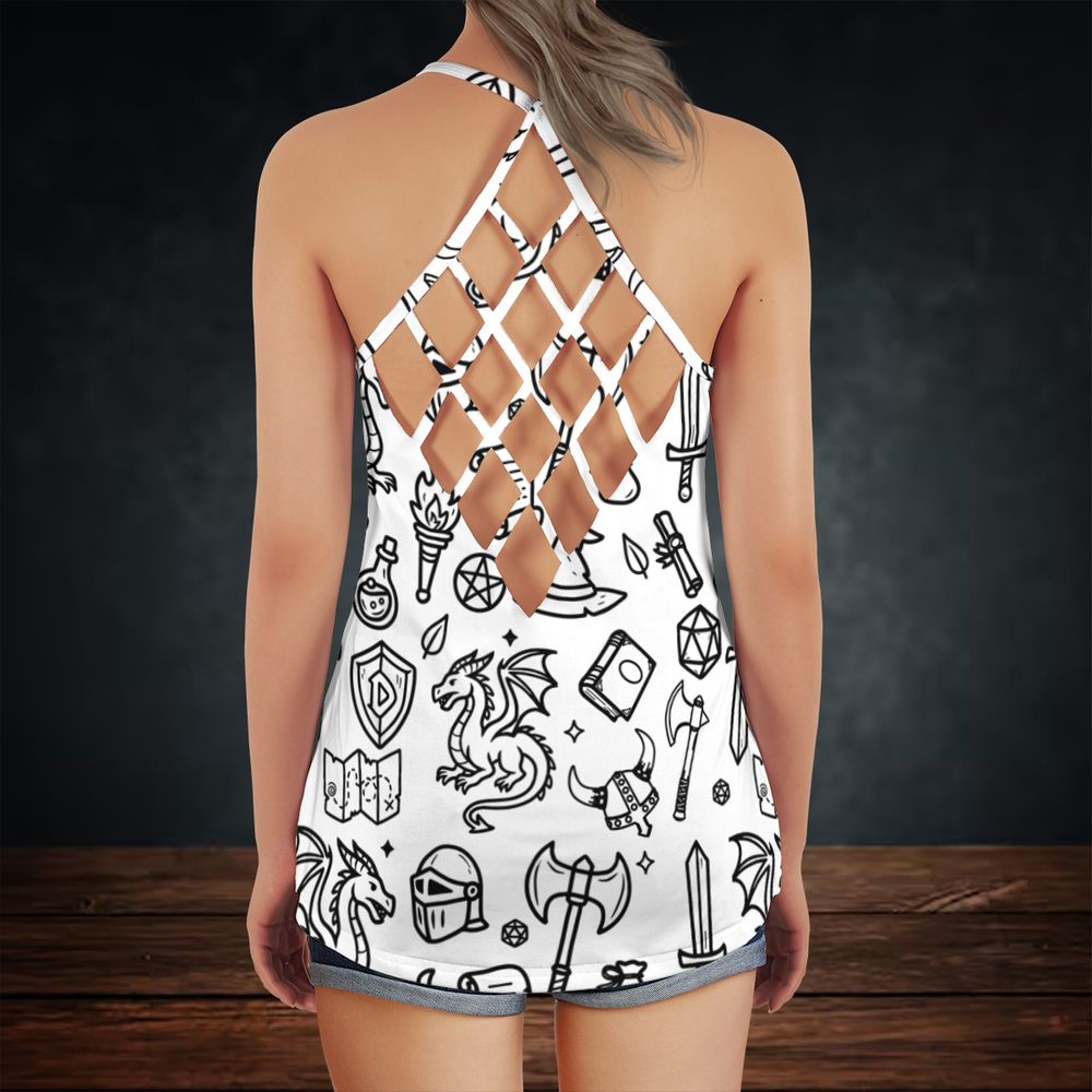 Fantasy Dragon Seamless Pattern Criss Cross Tank Top -  - 3