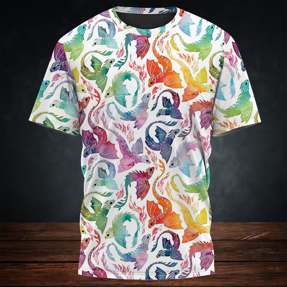 Dragon fire rainbow All-Over Print Unisex T-Shirt -  - 3