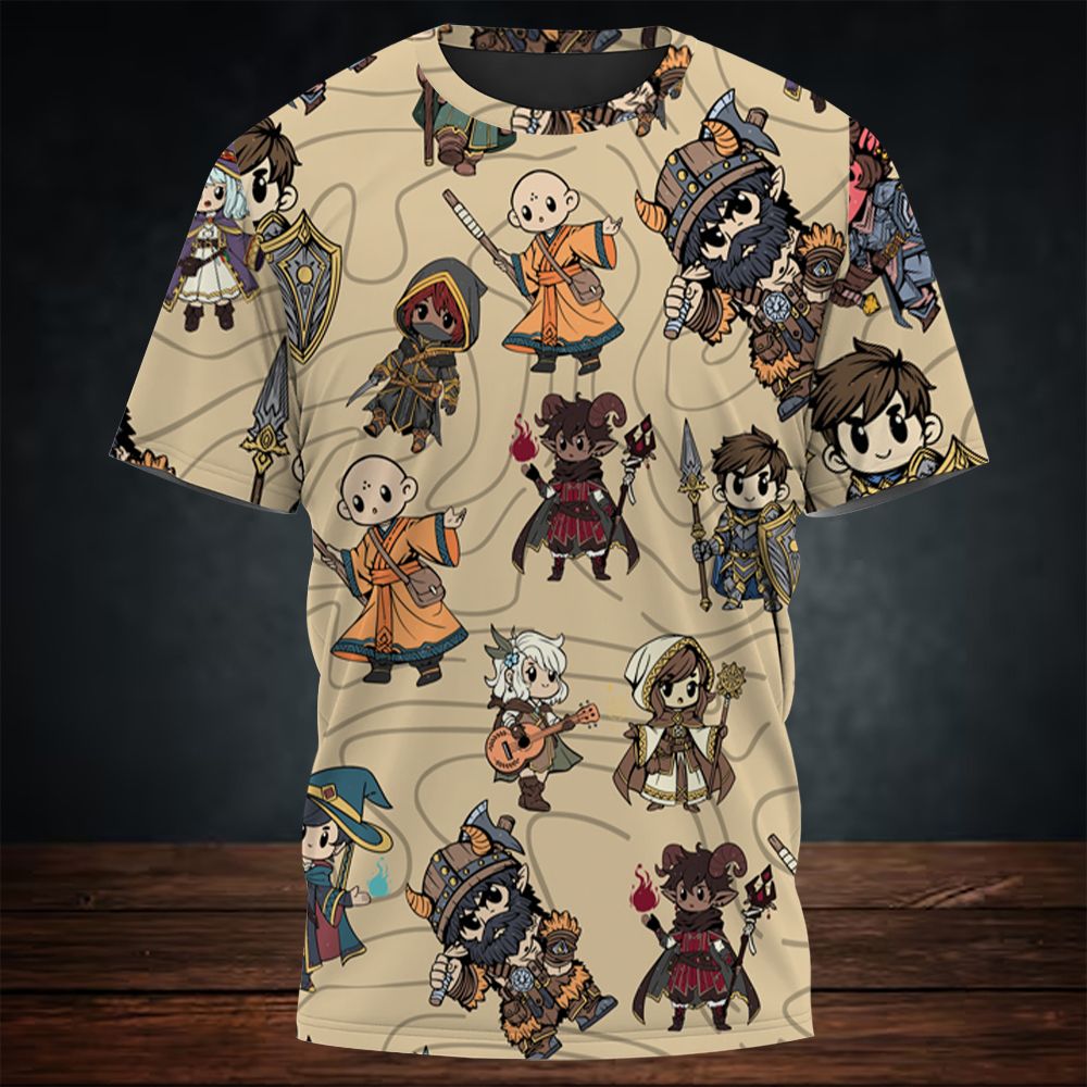 Chibi DnD Party – All Classes All-Over Print Unisex T-Shirt -  - 3
