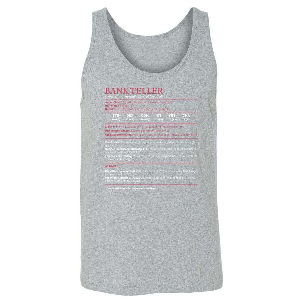 Bank Teller Stats Unisex Jersey Tank - Athletic Heather - 4