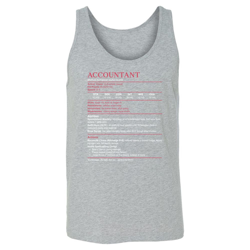 Accountant Stats Unisex Jersey Tank - Athletic Heather - 4