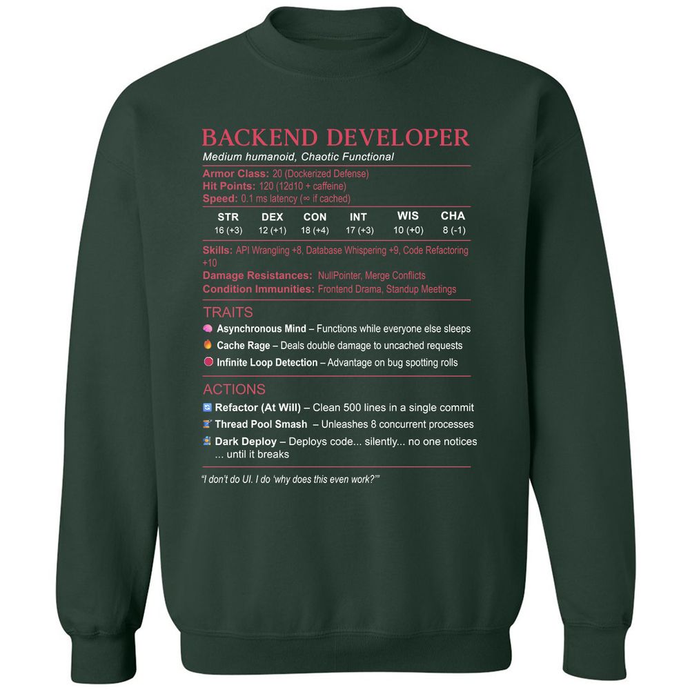 Backend Developer Stats Classic Unisex Sweatshirt - Forest Green - 4